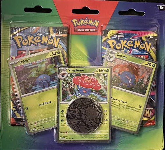 Oddish, Gloom, Vileplume Cosmo Promo, 2 pack blister. 1- Mega Evolution, 1- Phantasmal Flames